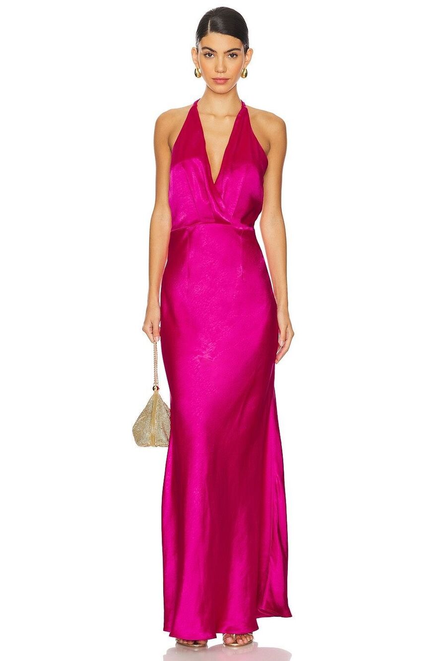 ELLAITT Aria Backless Satin Maxi Dress In Pink Size Small $238